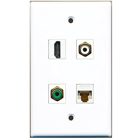 RiteAV - 1 Port HDMI 1 Port RCA White 1 Port RCA Green 1 Port Cat6 Ethernet White Wall Plate