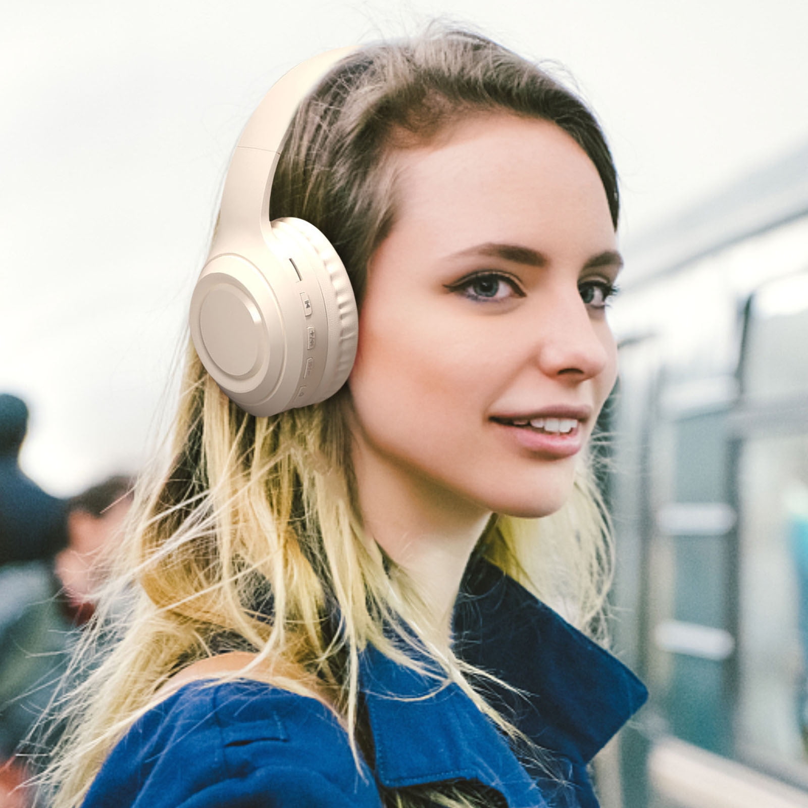 LACKUST Gradient Noise-Cancelling Bluetooth Headsets,Clearance Noise Cancelling Bluetooth Headphones for Kids,Superior Battery Life,Remote Control,Beige
