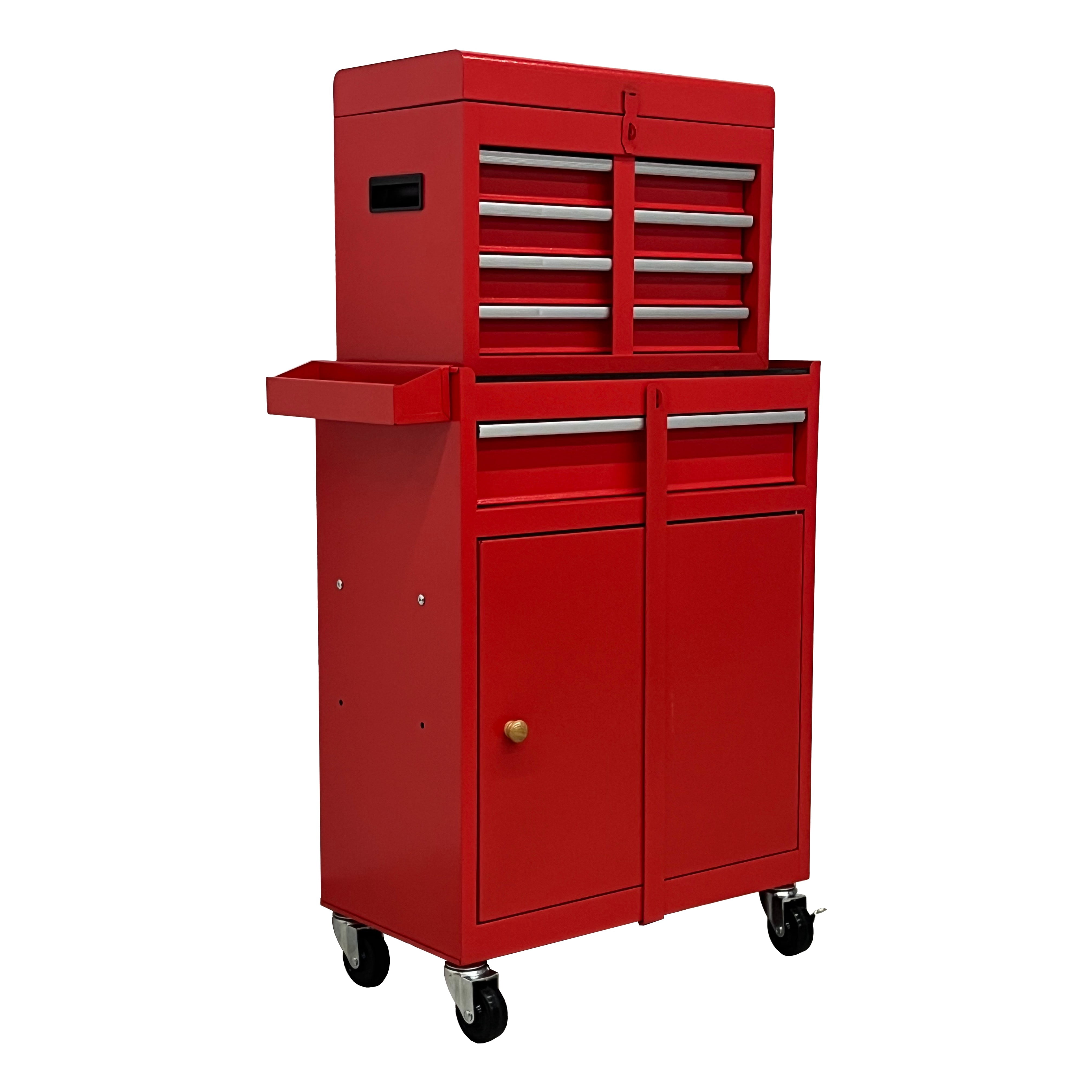 5 Drawer Rolling Tool Chest, Metal Tool Storage Cabinet with Detachable Top, Sliding Drawers, Lockable Wheels and Lock‑System, Tool Cart Organizer for Garage Workshop, Red