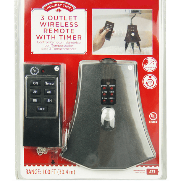Holiday Time Christmas Lights 3 Grounded Outlet Wireless Remote with Timer Black