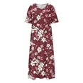 thumbnail image 4 of GNFQXSS Women's Short Sleeve Printed V Neck Maxi Dress Pull On Breathable Beach Casual Wear Loose Pattern Soft Comfortable Design Wine S, 4 of 5