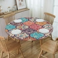 thumbnail image 3 of Round Fitted Tablecloth with Elastic Boho Colorful Floral Trellis Round Outdoor Tablecloths Fitted Table Covers for Round Tables Waterproof Reusable Vinyl Table Cloth for Indoor and Outdoor 50"-56", 3 of 7