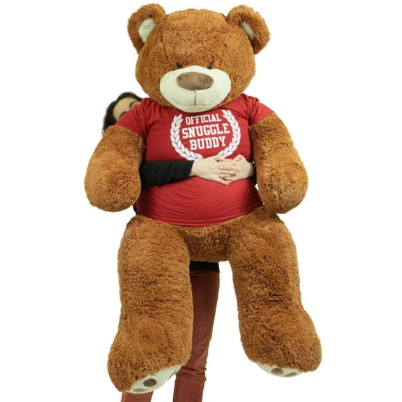 5 Foot Giant Brown Teddy Bear Soft 60 Inch, Wears Removable T-shirt Official Snuggle Buddy
