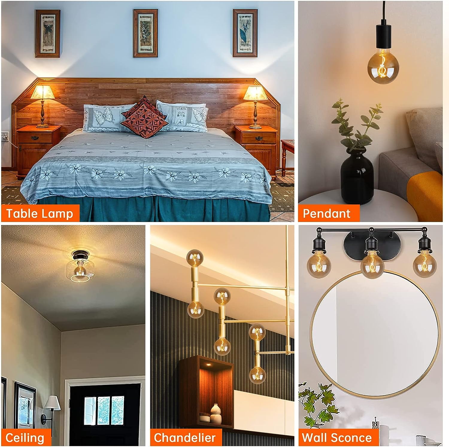OMED G95/G30 Smoke Grey Large Globe Dimmable LED Edison Bulbs 2 Pack, 4W 2200K Warm White Mirrored Decorative Light Bulbs 40 Watt Equal, E26 Round Edison Bulbs for Bedroom Bathroom and Living Room