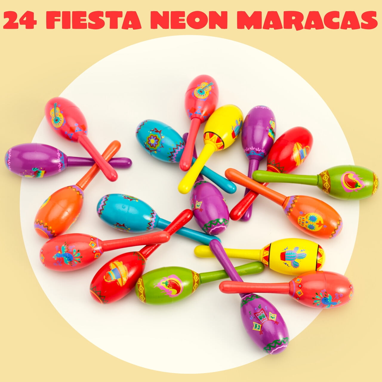 Joyfy 24 Pcs Cinco De Mayo Mini Wooden Maracas Musical Party Favors for Birthday Party Favors, Mexican Fiesta Decorations, Luau Photo Props, Carnivals Event, Taco Tuesday