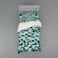 thumbnail image 1 of Grey and Turquoise Duvet Cover Set, Futuristic Geometric Mosaic Design with Triangles and Zig Zags, Bedding Set with Shams and Fitted Sheet, 3 Sizes, by Ambesonne, 1 of 3