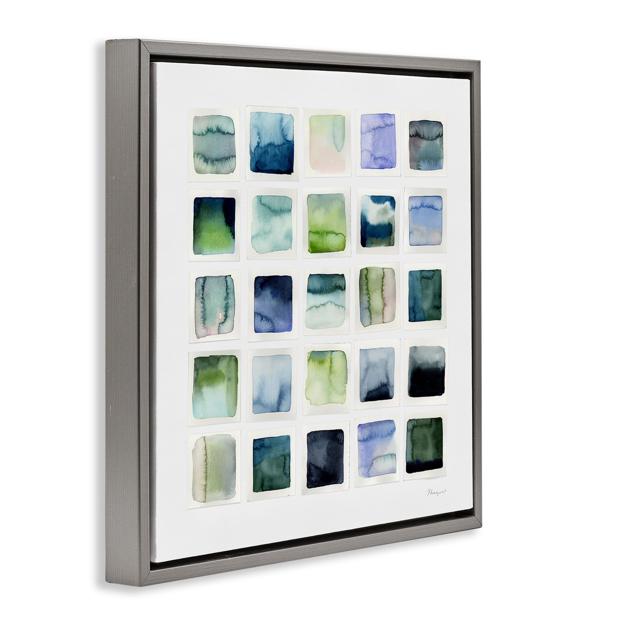 Stupell Industries Watercolor Patterned Squares Abstract Painting Gray Floater Framed Canvas Art Print Wall Art, 25 x 25