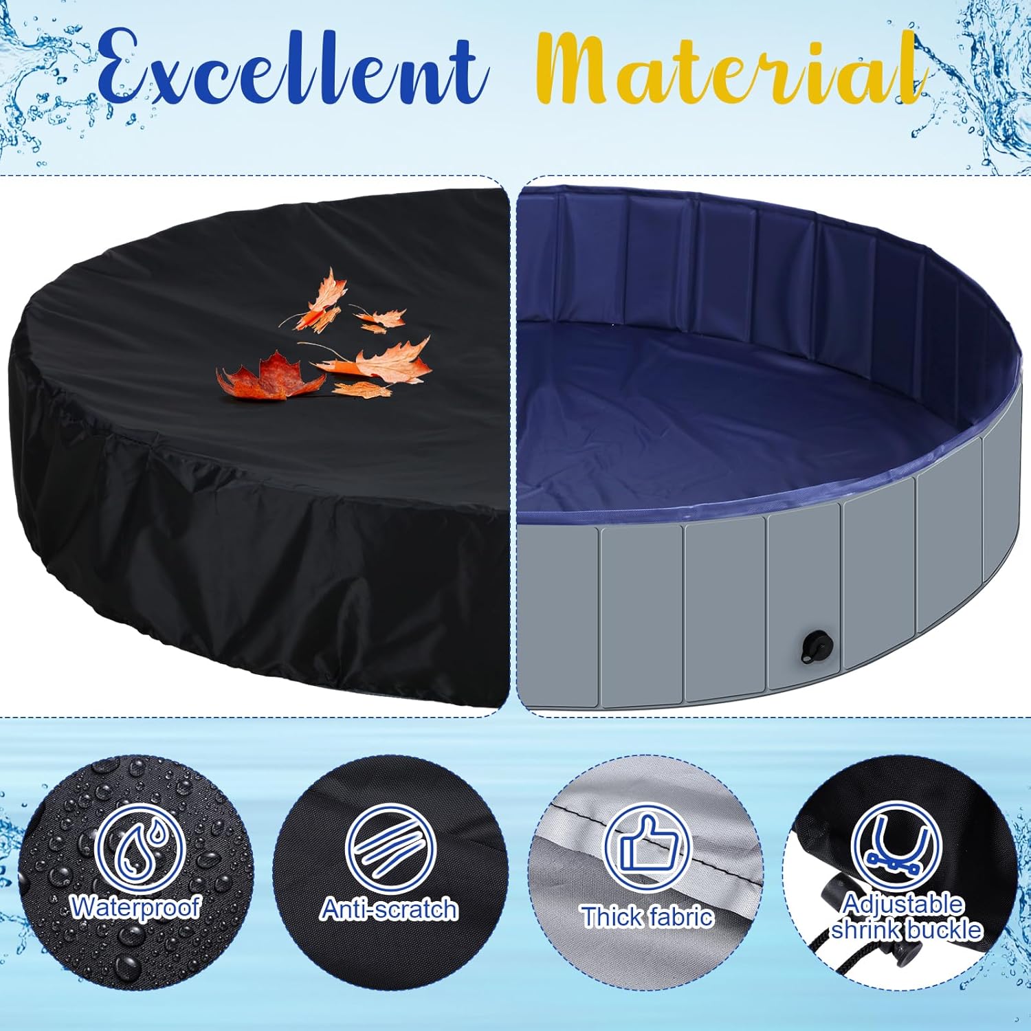 Foldable Dog Pool with Round Pool Cover Collapsible Dog Pet Pool Hard Plastic Swimming Pool Puppy Wading Bathing Tub Portable Kiddie Pool for Indoor Outdoor Pets Cats Kids (63 x 12 Inch)