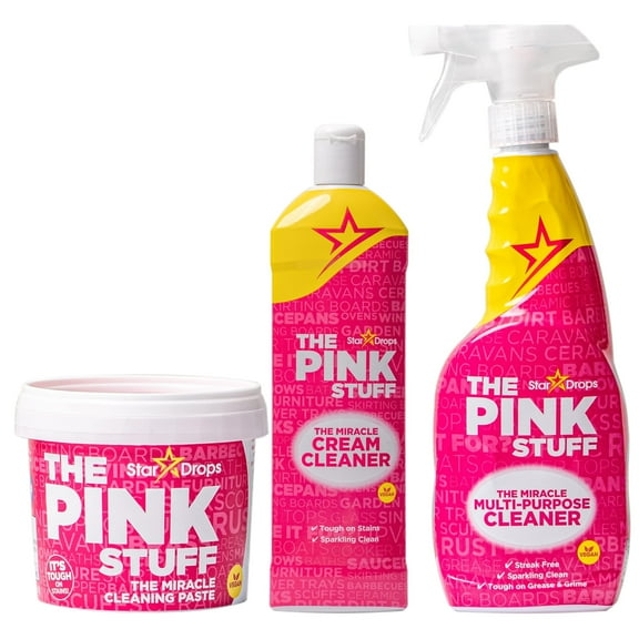 Stardrops The Pink Stuff Miracle Cleaning Bundle - Multi-Purpose Paste, Spray & Cream Cleaner (3-Pack) - Tough on Stains, Gentle on Surfaces