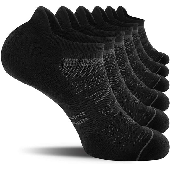 CS CELERSPORT 6 Pack Men's Running Ankle Socks with Cushion, Low Cut Athletic Sport Tab Socks Medium Black