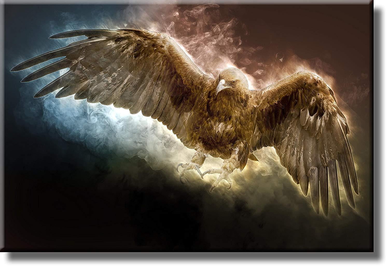 Golden Eagle Flying Picture on Stretched Canvas, Wall Art Décor, Ready