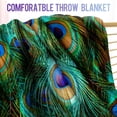 thumbnail image 3 of Peacock Feathers Blanket Gifts for Girls Women Men Decor for Home Bedroom Living Room Sofa Office, Soft Cozy Fuzzy Lightweight Throw Plush Blankets Green 50"x60", 3 of 5