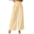 thumbnail image 2 of uublik Wide Leg Scrub Pants for Women Beige Wide Leg Pull On Stretchy Work Pants Women High Waisted Business Casual Trousers with Pockets, 2 of 5