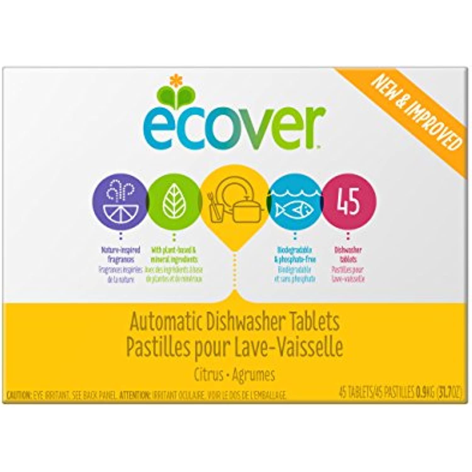 Ecover Automatic Dishwasher Soap Tablets, Citrus, 45 Count