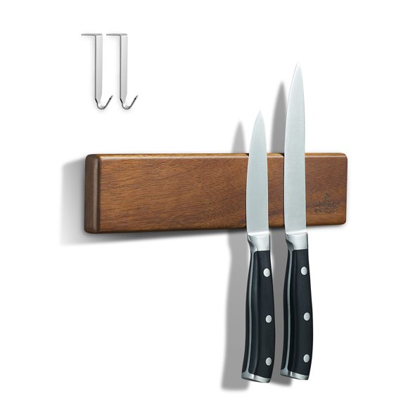 Soporte magnético para cuchillos ENOKING de madera de acacia de 25 cm con 2 ganchos