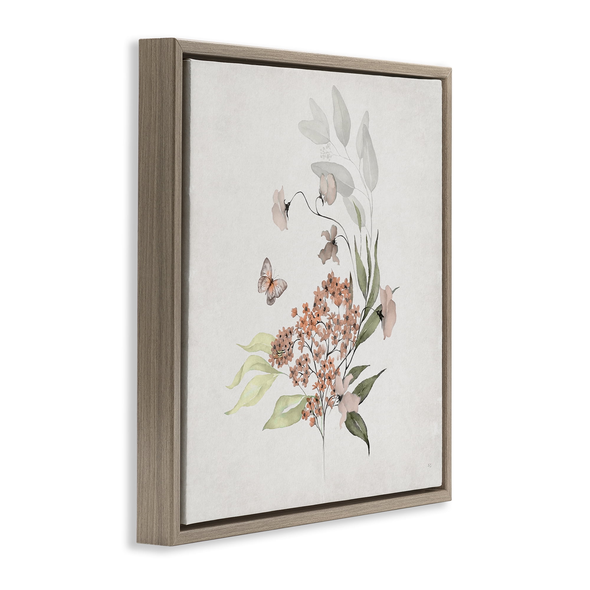 Stupell Industries Orchid Florals & Butterfly Plants & Flowers Painting Brown Floater Framed Canvas Art Print Wall Art, 25 x 25