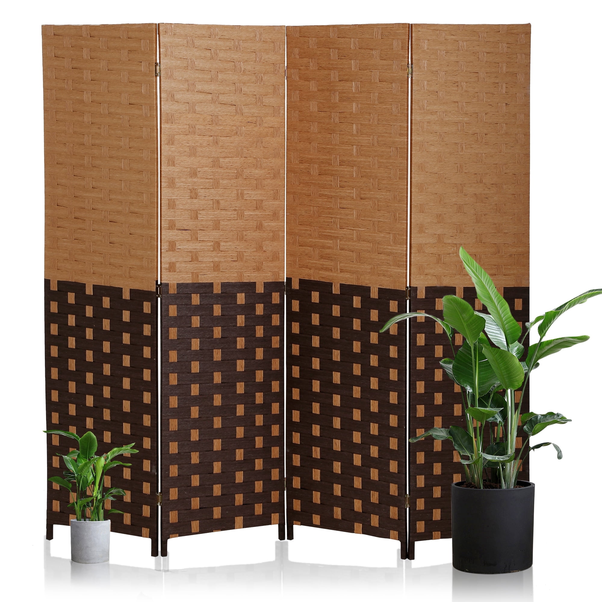 CL.HPAHKL 4 Panels Room Divider and Folding Privacy Screen, 6 ft Tall Wood Mesh Hand-Woven Design Wall Divider, Partition Room Dividers for Home Office Restaurant Bedroom