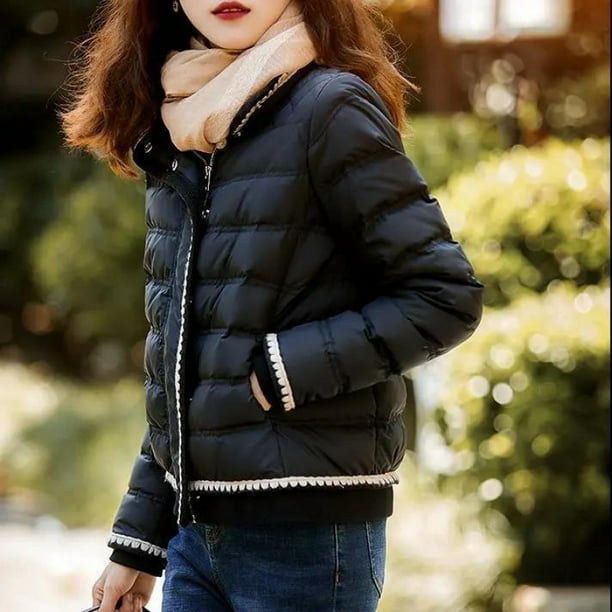 Chaqueta corta de algodón ligera y elegante con cuello alto y manga larga para primavera, totalmente equipada con una chaqueta de algodón cálida.