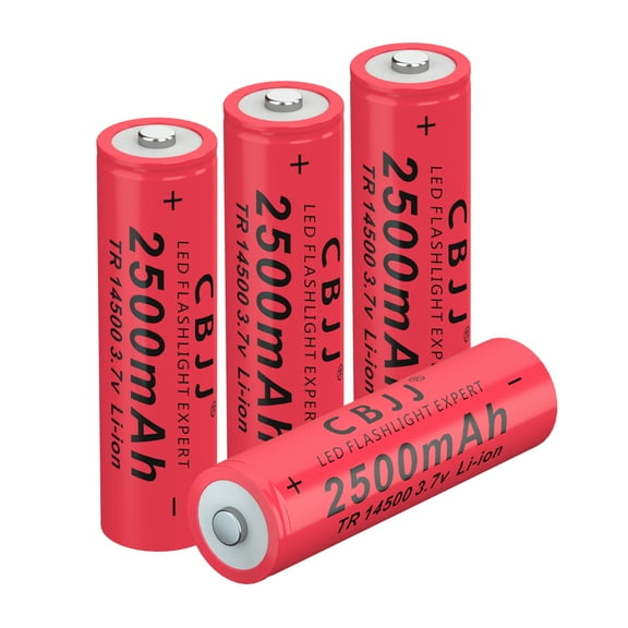 CBJJ 14500 Rechargeable Battery Li-ion Cell 3.7V 2500mAh for Flashlight 4Pcs Red