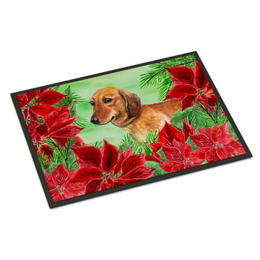 Carolines Treasures CK1300JMAT Dachshund Poinsettas Door Mat Indoor Rug or Outdoor Welcome Mat 24x36 Doormat  36"L x