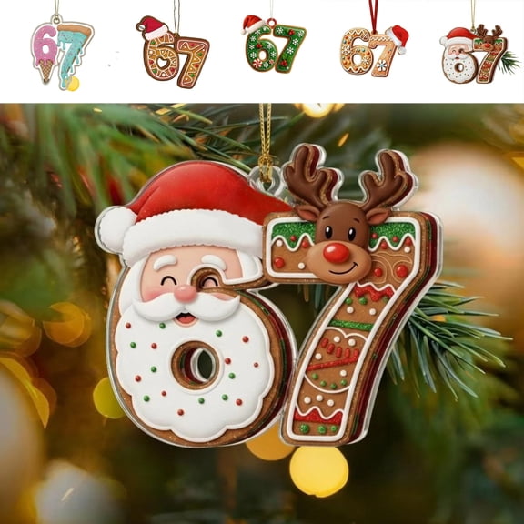 WKSCLPAI 67 Christmas Ornament, Funny 67 Small Acrylic Decorations for Christmas Tree, 67 Ginger_bread Ornaments, 67 Christmas Wrapping Paper Decor Ornaments Birthday Gifts, #E