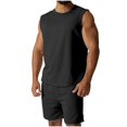 thumbnail image 2 of Jinhomg Mens Summer Athletic Outfits Lightweight Comfy Sleeveless Tank Tops with Elastic Waist Shorts 2 Piece Casual Solid Gym Workout Tracksuits Black M, 2 of 7