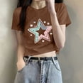thumbnail image 2 of DeHolifer T-Shirts for Women Crewneck Star Printed Casual Summer Lightweight Short Sleeve Tee Tops Brown 2XL, 2 of 6