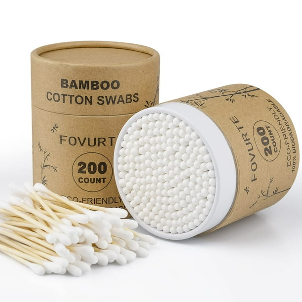 Hisopos de bambú Fovurte (400 unidades), hisopos de algodón orgánico con puntas redondas, bastoncillos de algodón de madera natural para oídos, bastoncillos de viaje de doble cabeza, desmaquillantes