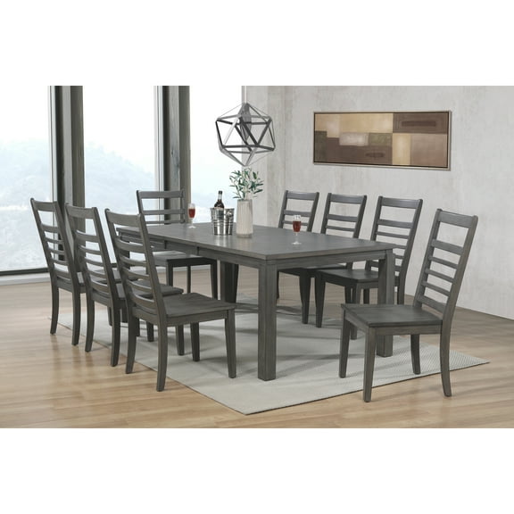 Extendable Dining Set - 8 Person Rectangular Table with Chairs - Modern Farmhouse Design