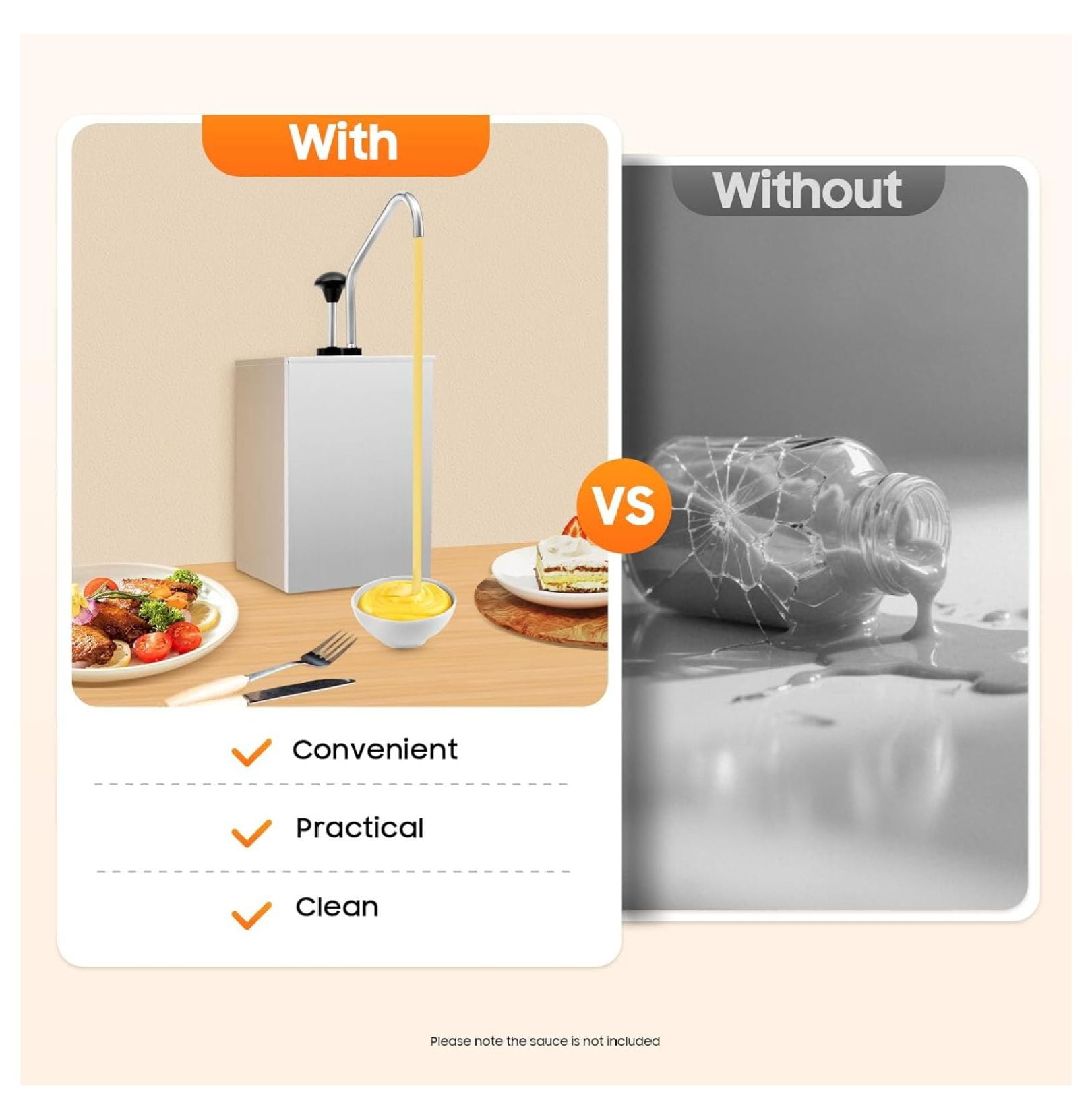 4.2Qt Sauce Dispenser Pump, 304 Stainless Steel Condiment Pump Station, Squeeze Condiment Dispenser for Ketchup Sauce Syrup Jam Salad Dressing for Home Kitchen Restaurant