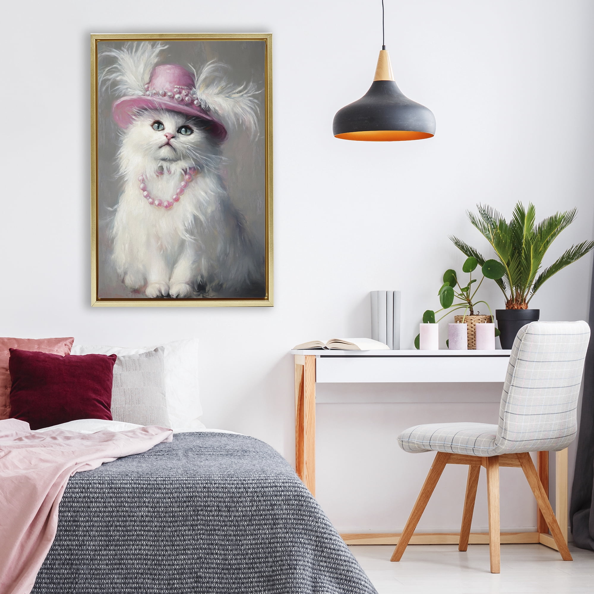 Stupell Industries Beautiful Brigitte Cat Gold Framed Floater Canvas Wall Art, design by Tina LeCour