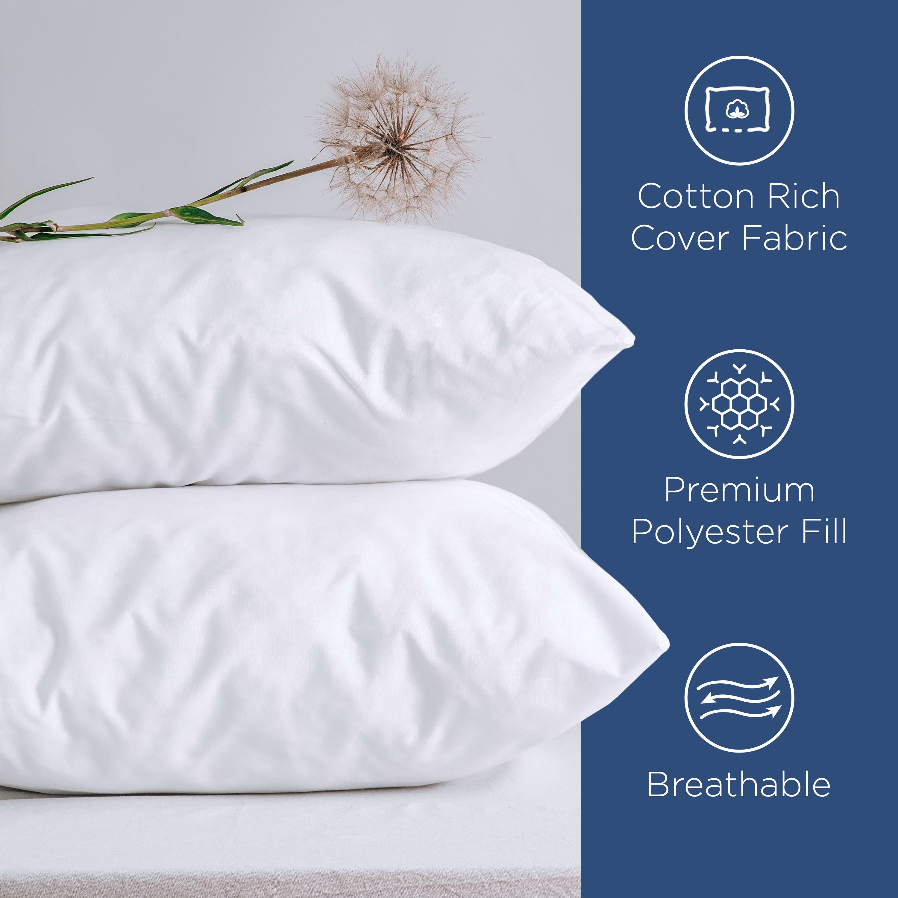 Martex 2-Pack Down Alternative White Bed Pillows, Standard – All Sleep Positions