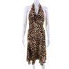 Michael Kors Pre Fall 2006 Womens Animal Print Halter Dress Brown Silk Size 2
