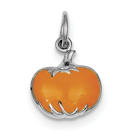 925 Sterling Silver Solid Polished Orange Enameled Pumpkin Charm 21x14mm Wide Pendant Necklace for Women
