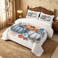 thumbnail image 3 of Erosebridal Pumpkin Trio Quilt Full 3-Piece,Fall Harvest Full Bedspread Sets,Dusty Blue,1 Coverlet and 2 Pillowcases, 3 of 7