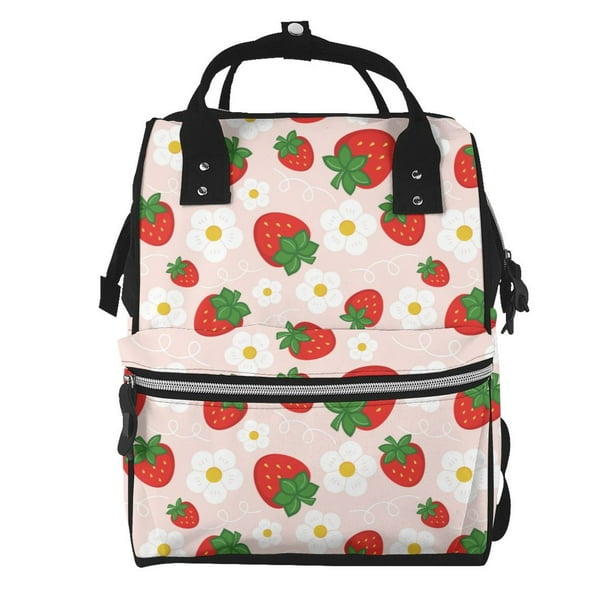 Easygdp Strawberry Floral para Bolsa de Bebé de Gran Capacidad con Múltiples Bolsillos, Bolsa de Pañales para Padres, Bolsa de Viaje Organizada y Elegante