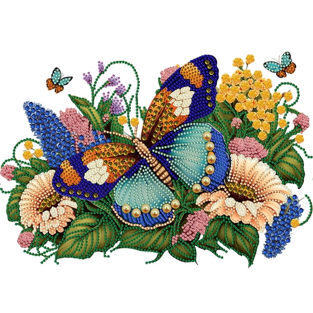 Pintura de diamante 5D DIY parcial con forma especial, kit de mariposa y flor, 40x30cm