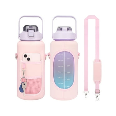 AUQ Water Bottle Carrier with Strap,Insulated Water Bottle Sling with Phone and Key Holder,Neoprene Sleeve for Water Bottle,Pink