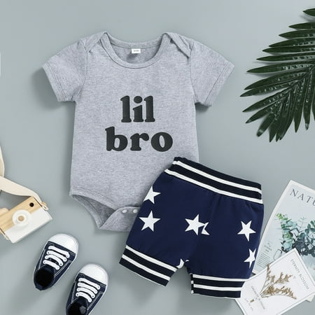 

Hunpta Newborn Infant Baby Boys Clothes Short Sleeve Summer Outfits Letter Print Romper Tops Stars Shorts 2pcs Set
