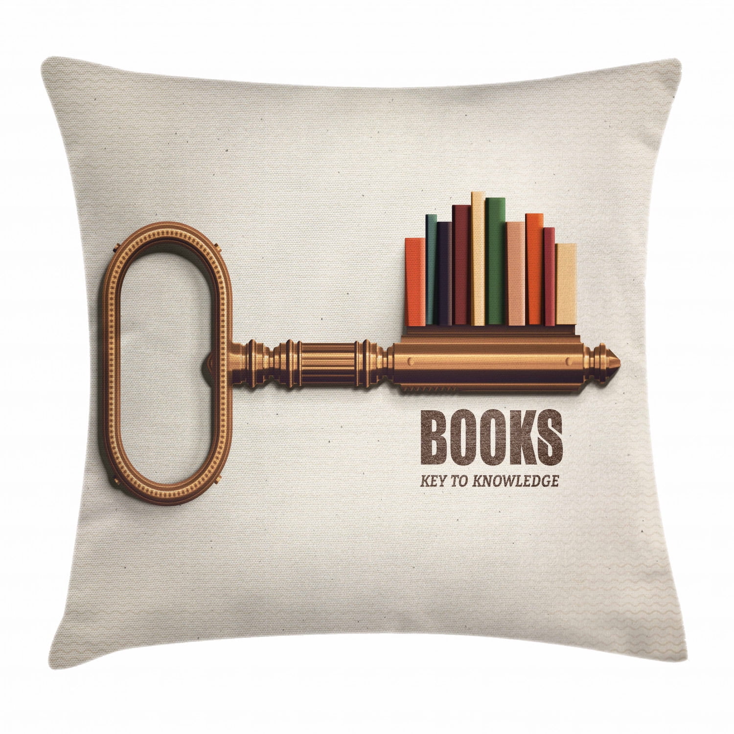 Book Throw Pillow Cushion Cover Key Shaped Bookshelf With