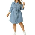 thumbnail image 3 of MODA NOVA Junior's Plus Long Sleeves Above Knee Denim Midi Dress, 3 of 7