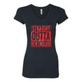 thumbnail image 2 of Straight Outta New England NE Fan | Fantasy Footbal | Womens Sports Slim Fit Junior V-Neck Tee, Navy, X-Large, 2 of 4