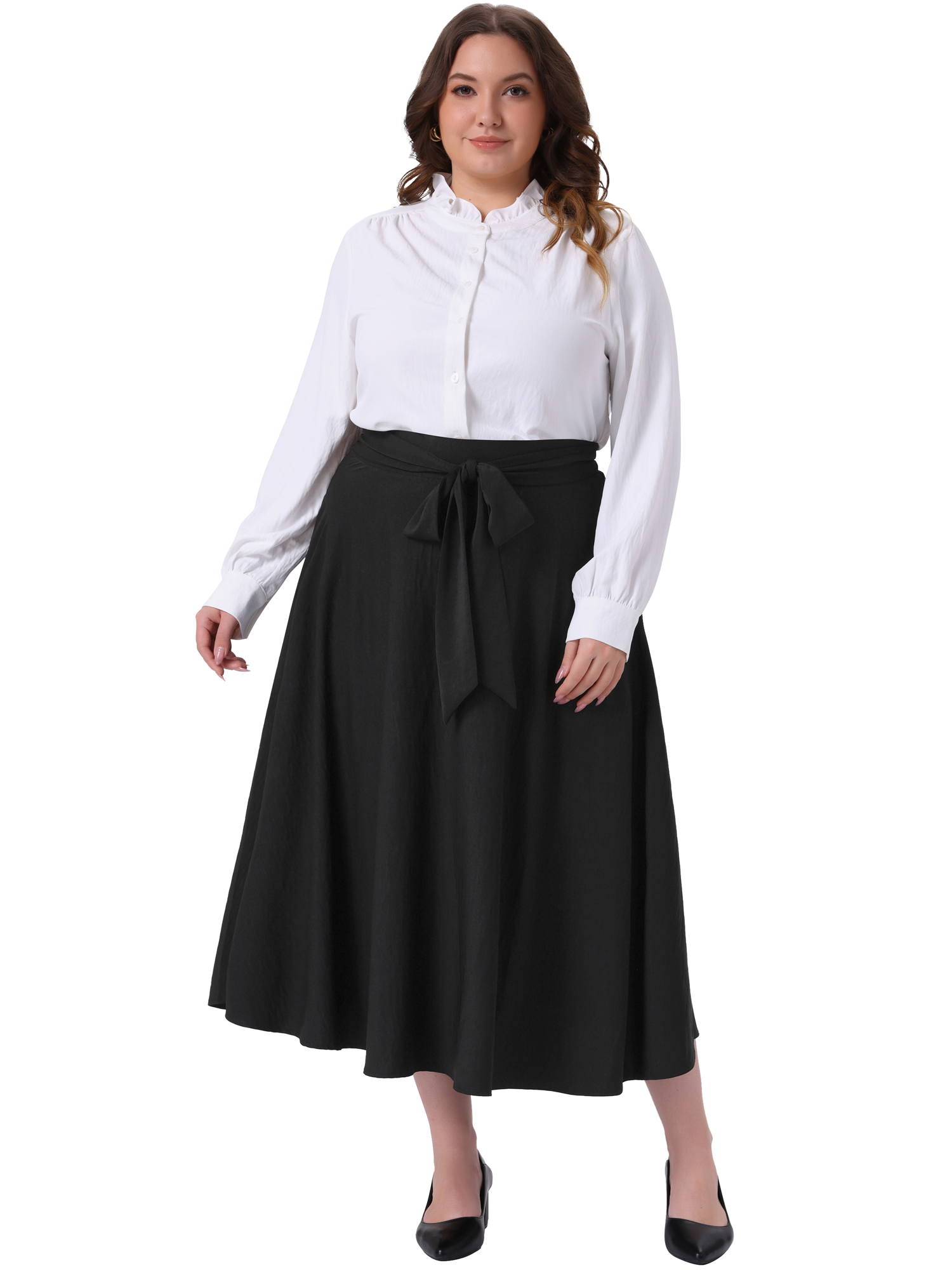 DARING DIVA Women's Plus Size High Waist A-Line Skirt with Pockets 1X Black