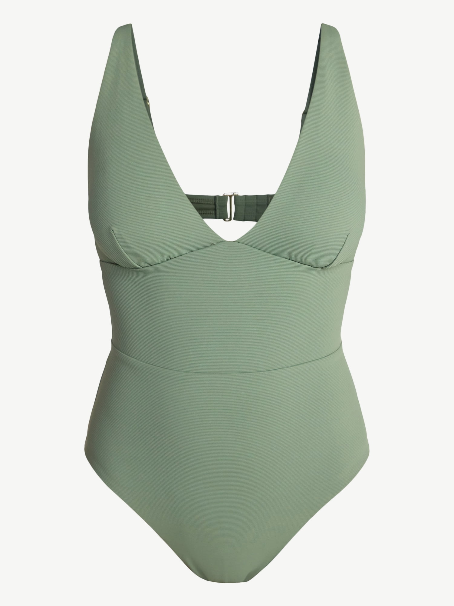 Time and Tru Women’s and Women’s Plus Ribbed Plunge One Piece Swimsuit, Sizes XS-2X