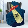 thumbnail image 4 of Outer Space Soft Flannel Fleece Throw Blanket, Distressed Graphic of an Alien Abduction of Human Science Fiction Image, Cozy Plush for Indoor and Outdoor Use, 70" x 90", Blue and Yellow, by Ambesonne, 4 of 5