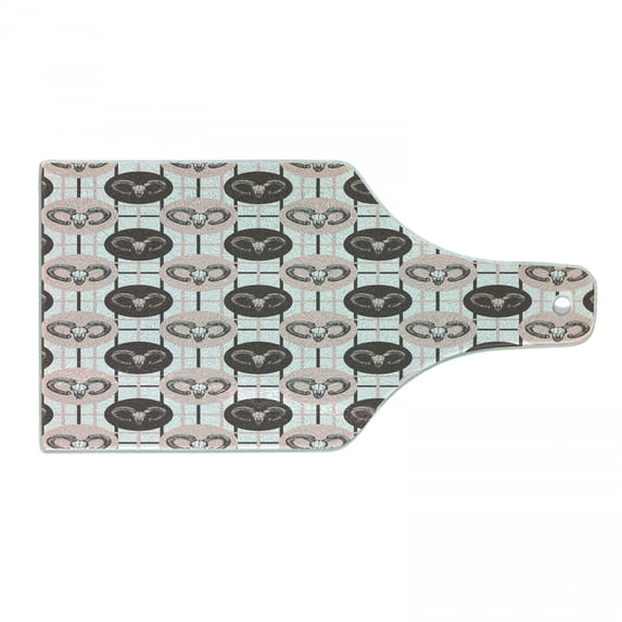 Goat Cutting Board, Composition of Animal Faces in Circles on a Background of Streaks Overlapping, Decorative Tempered Glass Cutting and Serving Board, in 3 Sizes, by Ambesonne