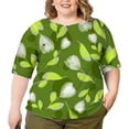 thumbnail image 2 of CLOOCL Women Casual T-Shirts Orchid Pattern Printing Mid Sleeve Tee Tops Plus Size Blouse, 2 of 6