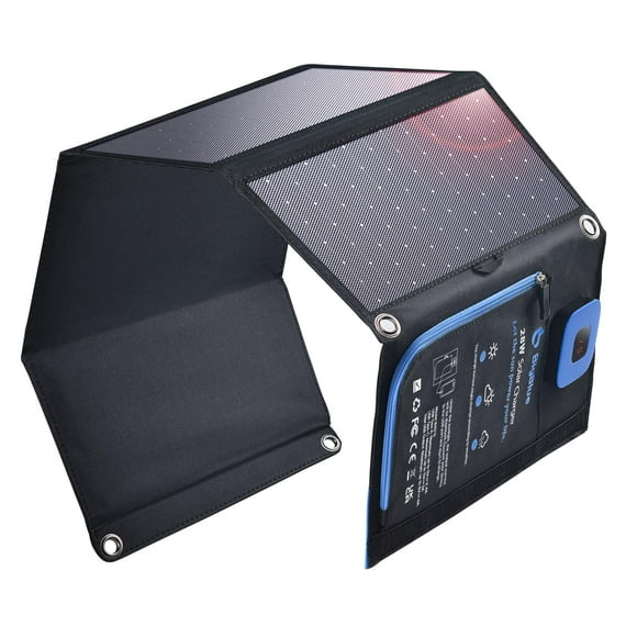BigBlue Portable Solar Charger 28W with Digital Ammeter,25.4% High-Efficiency, USB-A/USB-C Ports, Folding Waterproof Solar Panels