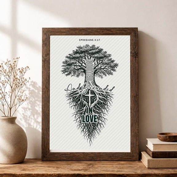 Christian Home Decor, Christian Wall Art, Jesus Poster Art, Ephesians Print, Rooted And Grounded In Love, Bible Verse Wall Art