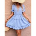 thumbnail image 5 of Women Summer Mini Dress Chiffon Cutout Ruffle V-Neck Puff Sleeve Dresses Dot Boho Sundresses S, 5 of 9